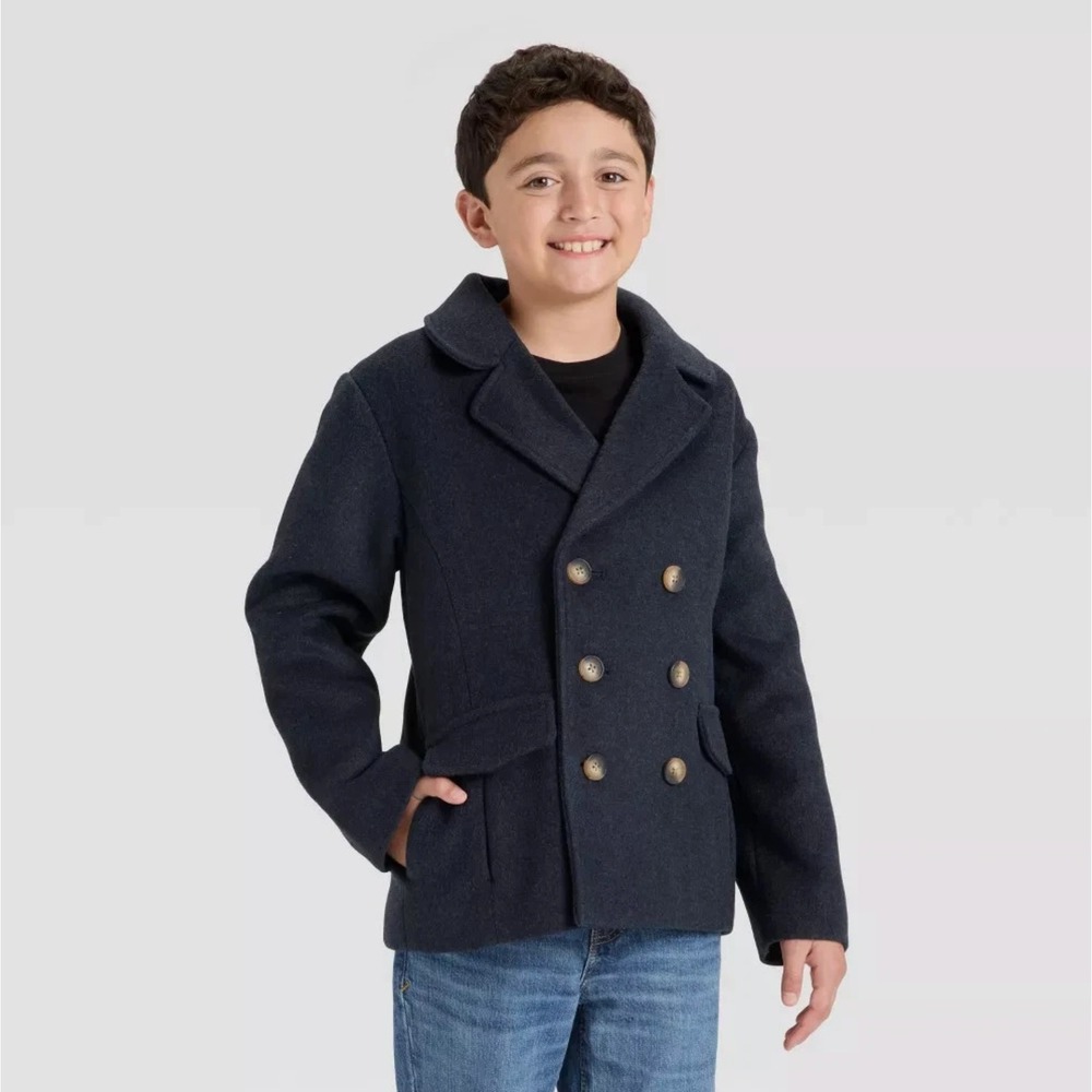 Cat & Jack Boys Navy Blue Double Breasted Pea Coat - XS 4/5